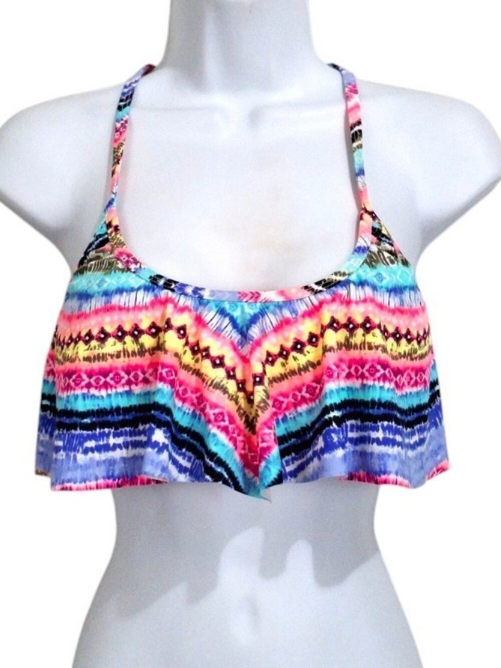 California Waves Juniors' Printed Asymmetric Bikini Top Size L